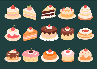 Delicious Cake Icon Set – Cute Dessert and Pastry Vector Collection