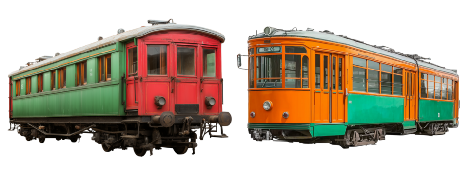 vintage orange and green tram isolated on a white background with a clipping path - Powered by Adobe