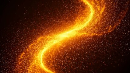 Blurry golden particles form a glowing wavy trail against a dark background, representing abstract energy flow animation. - Powered by Adobe