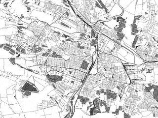Detailed artistic sketch map of Horlivka, Ukraine, in monochrome black and white.