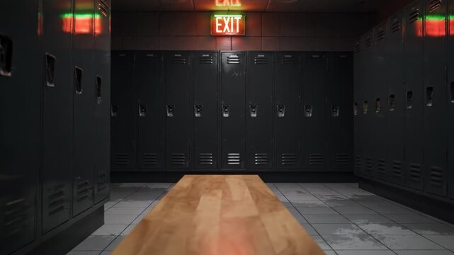 Dark Locker Room with Exit Sign