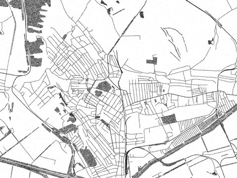 Minimalist monochrome city map of Dovzhansk, Ukraine, illustrated with urban detail.