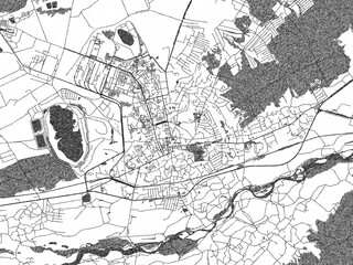 Fototapeta premium Artistic monochrome city map of Kalush, Ukraine, created in a hand-drawn style.