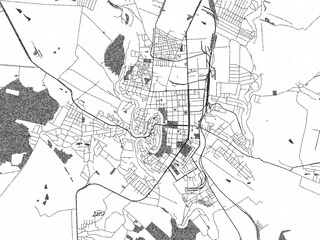Naklejka premium Decorative monochrome illustration of Kamianets-Podilskyi, Ukraine, showing its detailed grid.