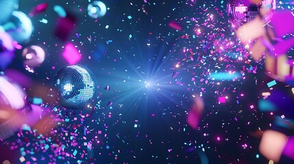 Vibrant Celebration Scene with Disco Balls and Colorful Confetti for Festive Events and Parties