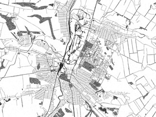 Fototapeta premium Detailed artistic sketch map of Kramatorsk, Ukraine, in monochrome black and white.