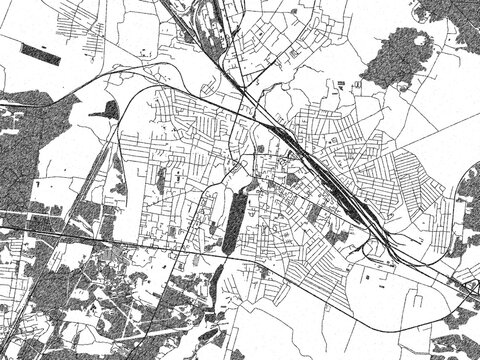 Black and white cartographic illustration of Kovel, Ukraine, in hand-drawn sketch form.
