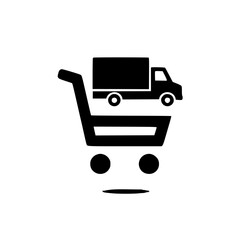 Vector illustration of a shopping cart with a logistics truck symbol for ecommerce and freight use