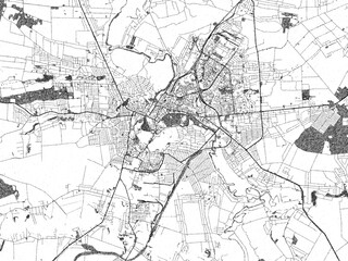 Poster-style sketch map of Lutsk, Ukraine, designed in artistic monochrome.