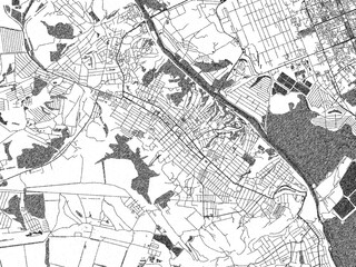 Fototapeta premium City map illustration of Lysychansk, Ukraine, rendered in black and white sketch style.