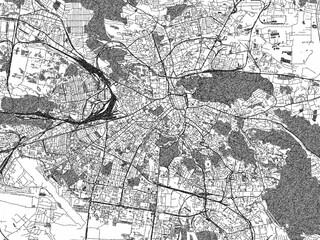 Fototapeta premium Decorative black and white map of Lviv, Ukraine, rendered in sketch-like style.