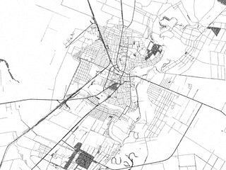 Naklejka premium Stylized black and white urban map of Melitopol, Ukraine, hand-drawn for decor and creative use.