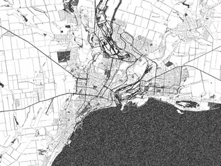 Black and white map poster of Mariupol, Ukraine, illustrated in hand-drawn style.