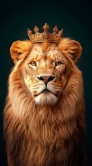 Regal Lion Adorned With A Golden Crown