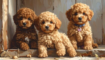 Adorable Little Puppies in Rustic Setting