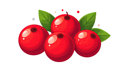 Cluster of bright red cranberries with green leaves