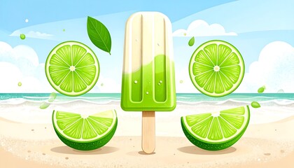 Lime popsicle on beach