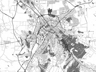 Naklejka premium Stylized decorative city map of Simferopol, Ukraine, hand-drawn in black and white.