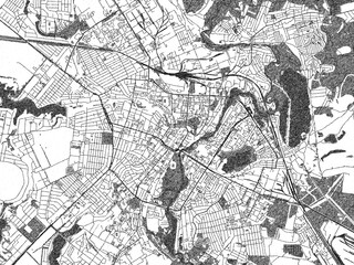 Fototapeta premium Poster-ready black and white illustration map of Sumy, Ukraine, detailed and artistic.
