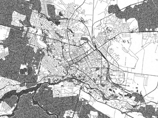 Naklejka premium Minimalist monochrome city map of Zhytomyr, Ukraine, illustrated with urban detail.