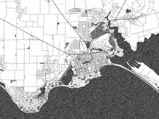 Fototapeta premium Artistic monochrome city map of Yevpatoriya, Ukraine, created in a hand-drawn style.