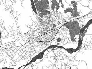 Naklejka premium Poster-style sketch map of Elbasan, Albania, designed in artistic monochrome.