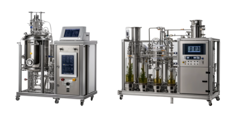 stainless steel bioreactor system with an integrated control panel and digital display