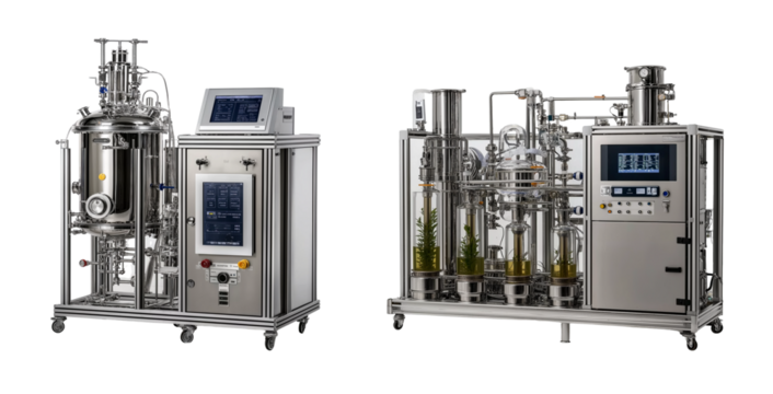 stainless steel bioreactor system with an integrated control panel and digital display
