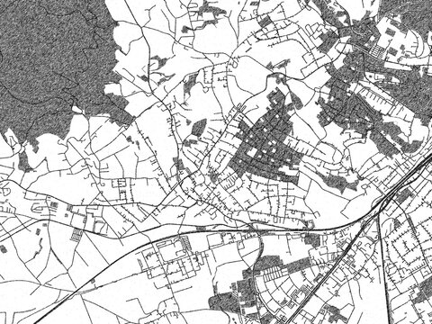 Urban black and white map of Leonding, Austria, designed in a sketch style for prints.