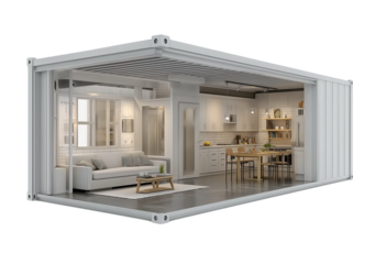 Modern studio apartment interior on transparent background, cutout