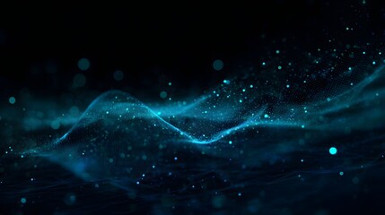 abstract background with bokeh defocused lights and stars. Big data visualization. Futuristic wave. Abstract particle wave. Network connection structure.