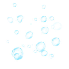Blue soap bubbles, liquid sphere, foam freshness, underwater floating, vibrant dew, abstract shine, washing concept.