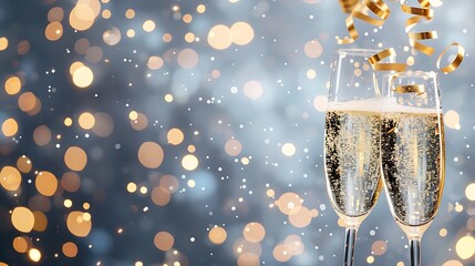 Celebration with champagne glasses and festive confetti on a sparkling background for joyous occasions and events
