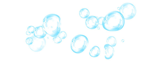 Blue soap bubbles, liquid sphere, foam freshness, underwater floating, vibrant dew, abstract shine, washing concept.