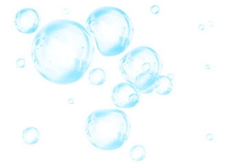 Blue soap bubbles, liquid sphere, foam freshness, underwater floating, vibrant dew, abstract shine, washing concept.