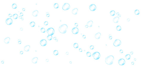 Blue soap bubbles, liquid sphere, foam freshness, underwater floating, vibrant dew, abstract shine, washing concept.