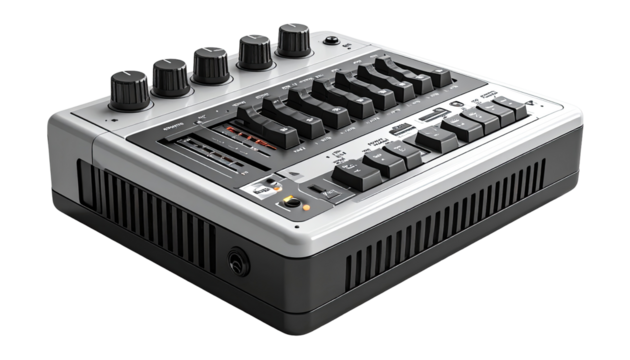 A white and gray audio device