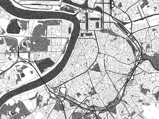 Obraz premium Minimalist monochrome city map of Antwerpen, Belgium, illustrated with urban detail.