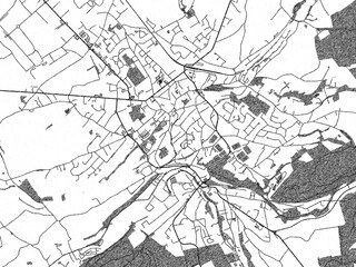 Naklejka premium Black and white cartographic illustration of Eupen, Belgium, in hand-drawn sketch form.