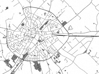 Obraz premium Poster-style sketch map of Poperinge, Belgium, designed in artistic monochrome.