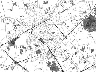 Black and white cartographic illustration of Sint-Niklaas, Belgium, in hand-drawn sketch form.