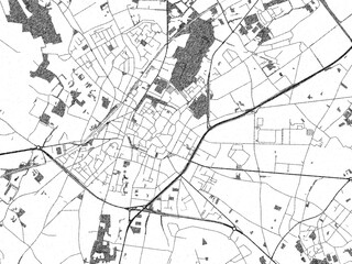 Illustrated city map of Sint-Truiden, Belgium, in black and white, showing roads and textures.