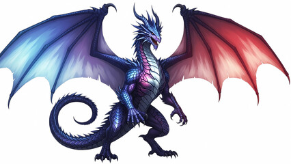 Naklejka premium Fantasy dragon illustration with blue and red wings digital art for games and wallpaper design art on transparent background