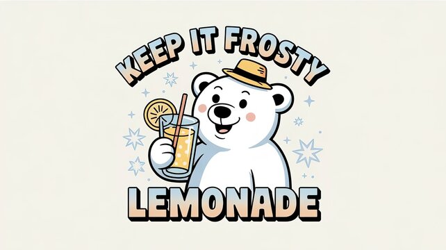 Cheerful Polar Bear with Lemonade, "Keep It Frosty" Summer Bever