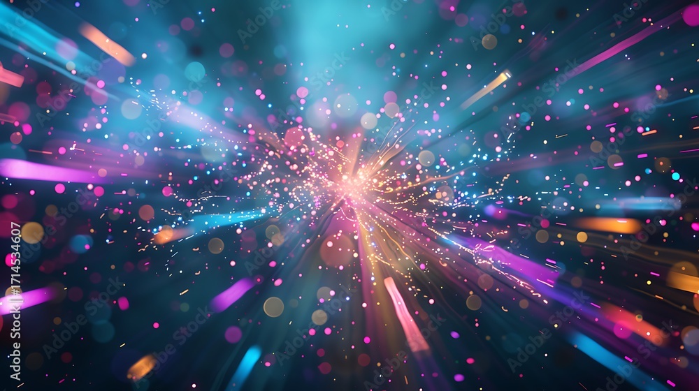 Poster colorful abstract burst of light and particles creating a dynamic and energetic background for desig