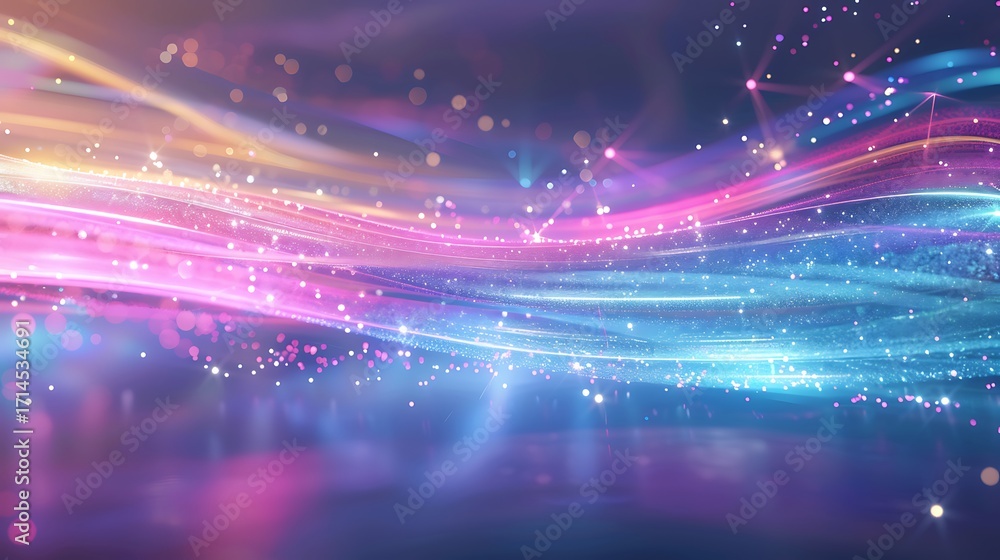 Poster ethereal light waves with colorful particles creating a dreamy abstract background for creative desi
