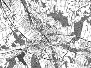 Fototapeta premium Illustrated city map of Frydek-Mistek, Czechia, in black and white, showing roads and textures.