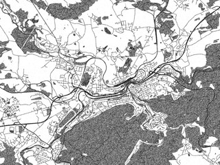 Naklejka premium Detailed artistic sketch map of Karlovy Vary, Czechia, in monochrome black and white.