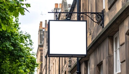 Blank storefront sign on a city street