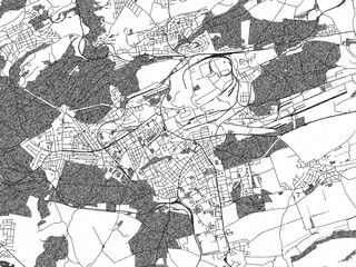 Fototapeta premium Poster-ready monochrome city map of Kladno, Czechia, with detailed streets and rivers.